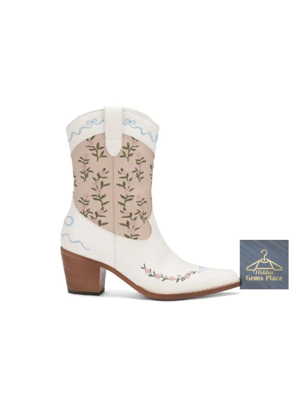 Women's Western Cowboy Boots Mid-Calf Chunky Heel Square Toe Faux Leather